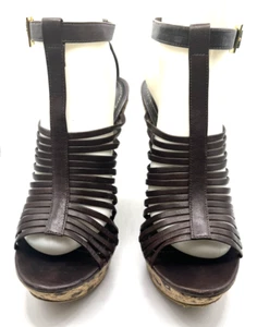 Report Signature Brown Leather Strappy Wedge Platforms - Size 10 - Picture 1 of 13