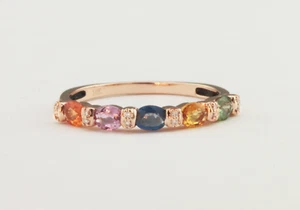 Bunte ovale Saphire mit runden Diamanten 10 Karat Rotgold Ring - Bild 1 von 3