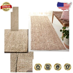 Chunky Textured Natural Jute 2' x 22' Runner Rug - Reversible & Stain Resistant - Picture 1 of 6
