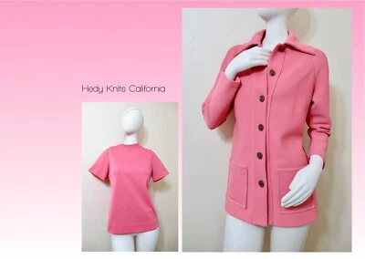 MCM Mod VTG 70s Hedy Knits SS Pink Shell Top W Cardigan  Jacket Retro Mod S M - Image 1 of 4