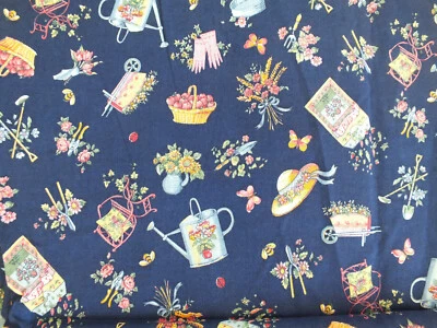 1 yard Navy blue FLOWER GARDEN cotton quilt fabric Concord USA Joan Kessler - Image 1 of 2