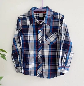 NEW Ollie's Place Boys Size 4 Long Sleeve Button Front Shirt Blue Check Pattern - Picture 1 of 7