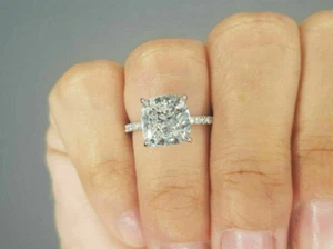 3.20TCW Cushion Cut IGI Certified Lab Grown Diamond Accents Ring 14k White Gold - Picture 1 of 21