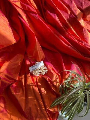 DESIGNER QUALITY SILK DUPIONI SLUBBY, HAND WOVEN - IRIDESCENT TOMATO!!! - Image 1 of 4
