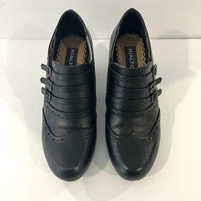 Rialto Mujer Talla 9M Collette Negro Hebilla Tacón Sin Cordones Botines Zapatos Botas Foto 1 de 4