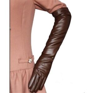 Women Long Gloves -  Leather Solid Black Glove Winter Elbow Length Glove Fashion