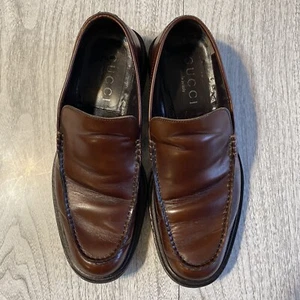 Gucci Brown Leather Loafers Dress Shoe Slip-On Men's 42.5 E Wide Fit US 9.5-10 - Picture 1 of 11