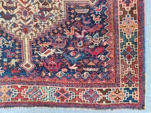 Navy Antique rug 6x8, Coral turkish rug 6x8 vintage, Caucasian rug, Afghan rug - Picture 1 of 14