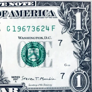 Leading Birth Year 1967 One Dollar Bill Fancy Serial Number G1967-3624F - Picture 1 of 3