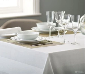 GARNIER THIEBAUT Partridge Eye Border WHITE 90"x90" Tablecloth 100% COTTON NWOT - Bild 1 von 4