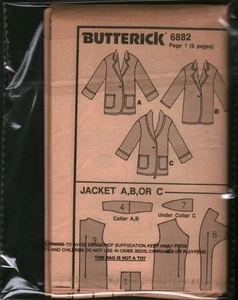 6882 Vintage Butterick Sewing Pattern Misses 1980s Jacket UNCUT 14 16 18 OOP Sew - Picture 1 of 1
