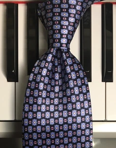 CRYSTAL / Magical Micro Macclesfield w/Blue Rectangles & Pink Squares Silk Tie - Picture 1 of 8