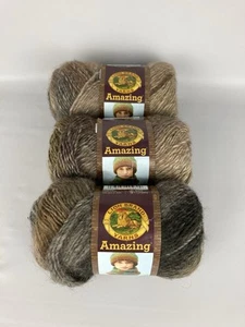 3 Skeins Lot Lion Brand Amazing Yarn COBBLESTONE Wool Blend-SAME DYE LOT - Picture 1 of 3