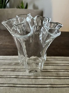 Muurla Finland Handkerchief Vase Blown Art Clear Glass 6” Ruffled - Picture 1 of 3