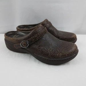 Dansko Shoes Allison Clog Brown Floral Embossed Leather Mule Womens 41 US 11 - Picture 1 of 14