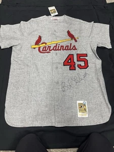 Camiseta Mitchell Ness Auténtica Firmada por Bob Gibson de los Cardenales MLB Holo - Imagen 1 de 4