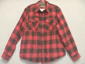JACHS New York Red Black Plaid Sherpa Faux Fur Lined Shirt Jacket Mens Medium - Picture 1 of 8
