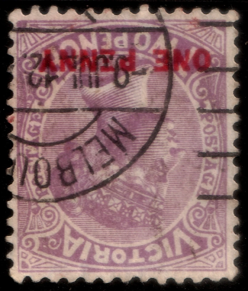 ✔️ AUSTRALIA VICTORIA 1912 - MARCA DE AGUA INVERTIDA QV 13 - SC. 232 (o) Foto 1 de 1