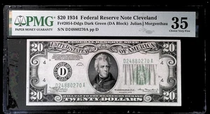 $20 1934 Federal Reserve Note Cleveland  Fr. 2054-Ddgs PMG 35 - Picture 1 of 2