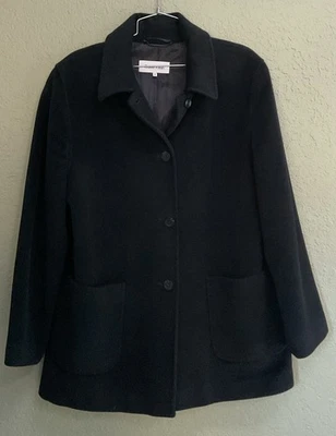 Calvin Klein Womens Size 12 BLACK Angora Wool Blend 4 Button Coat Jacket - Image 1 of 4