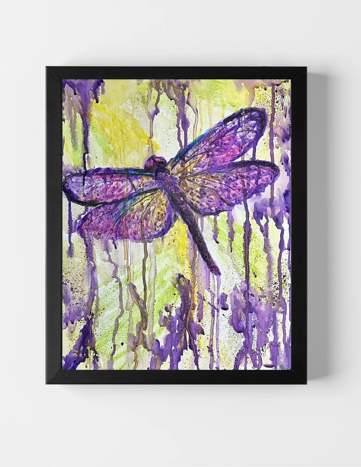 Papel de Bellas Artes Arte GUAJARDO Original Goteo Libélula Púrpura 14X17 Arte Firmado Foto 1 de 4
