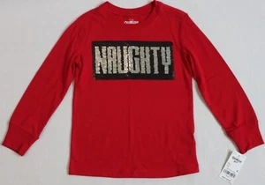 OshKosh B'gosh Boys Size 4 Christmas Red L/S Flip Sequin "Naughty/Nice" T-Shirt - Picture 1 of 5