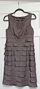 Adrianna Papell Size 8 Women's Tan Tiered Dress Beaded Cocktail Wedding Dress - Picture 1 of 4