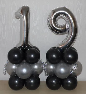 19th BIRTHDAY- AGE 19 - SILVER - PARTY - FOIL BALLOON DISPLAY -TABLE CENTREPIECE - Picture 1 of 4