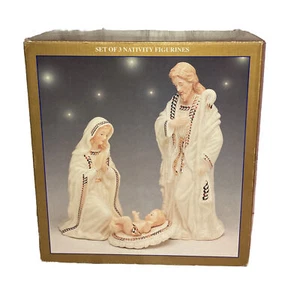 Bon Ton Jade Porcelain Nativity Set Of 3 Joseph Mary Baby Jesus Gold Accents - Picture 1 of 9