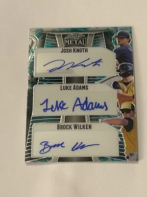 2023 LEAF METAL  BREWERS 3  SIGNATURES, JOSH KNOTH,LUKE ADAMS ,BROCK WILKEN #7/8 - Image 1 of 3