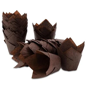 150 PCS Brown Tulip Cupcake Liners Parchment Paper Muffin Holders Greaseproof - Picture 1 of 7