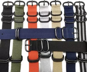 Heavy Duty 5 Ring Divers Nylon Replacement Military Watch Strap Band 18/20/22/24 - Picture 1 of 6