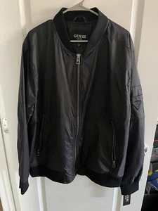 $125 GUESS Men's Bomber Flight Jacket Windbreaker Water Resistant Black Size 2XL - Picture 1 of 6