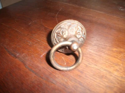 Vintage Brass Ornate Drop Ring Furniture Pull Heavy Gorgeous and Unique - Image 1 of 4