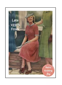 Stylish 1930's Dress with Contrasting Trim and Collar Knitting Pattern - Copy - Picture 1 of 2