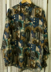 BURTON Vintage 1990s Men's Crazy Print Silk Shirt L 49" Chest 90s Disco Club - Picture 1 of 7