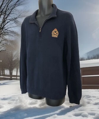 Suéter Pullover Para Hombre Talla XL Azul Marino Y2K De Colección Escudo Bordado 1/4 Cremallera Algodón Foto 1 de 4