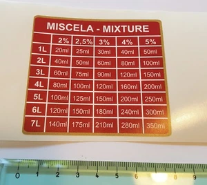 Vespa 2 Stroke 2 3 4 5% Petrol Oil Oil Oil Mixtures Table Blend Sticker - Picture 1 of 1