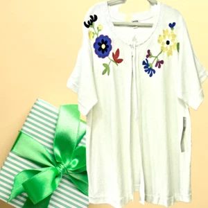 NWT Hampshire Studio Woman's 1X Short Sleeve w Floral Sweater Cardigan Cotton - Picture 1 of 7
