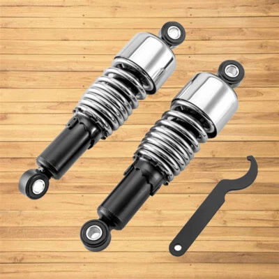 10.5" Chrome Rear Lowering Shocks For Harley Dyna Super Glide Fat Bob 1991-2017 - Image 1 of 4