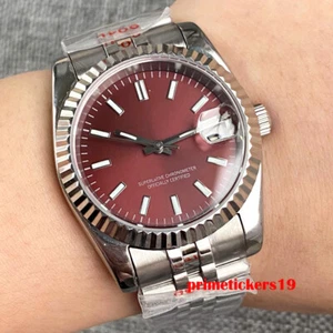 Sapphire 36mm/39mm NH35 Date Steel Automatic Men Watch Red Sunburst Fluted Bezel - Picture 1 of 7