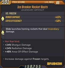 Borderlands 3 Xbox/PC - Level 65 Ice Breaker Rocket Boots +24% DMG, +24%, +48%