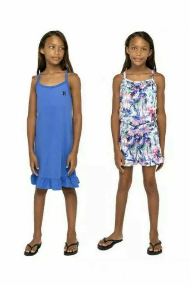 Paquete de 2 vestidos y mamelucos para niñas HURLEY - azul y blanco - niñas jóvenes grandes 14-16 Foto 1 de 1