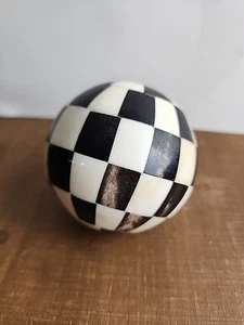 Vtg Mosaic Black White Checkered Decorative Carpet Ball Bone Horn Sphere 3” - Picture 1 of 24