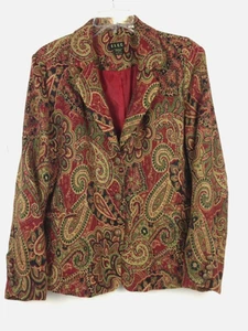 Vintage ELCC Giacca Donna 3 Bottoni Bohemien Foderata Paisley Multicolore Tg L - Foto 1 di 6