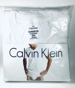 Vintage 2008 Calvin Klein Herren alle Baumwolle V-Ausschnitt T-Shirts weiß Gr. L 3PK neu versiegelt - Bild 1 von 4