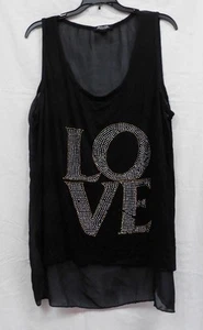 GU - Ms. Plus Studded "Loved" Sheer Back Tank top from Rouge Collection-Black-2X - Picture 1 of 2