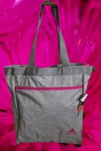 Adidas 17” Tote Bag Gray Hot Pink Trim Large Zipper Closure Purse Y2K 2000’s New - Picture 1 of 11