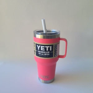 Taza YETI Rambler 35 oz con tapa de paja rosa tropical mango de taza soporte para bebidas - Imagen 1 de 23