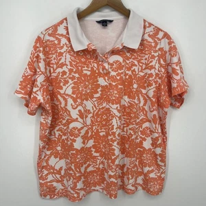 Camisa Polo Lands' End Para Mujer Talla 1X Naranja Floral Algodón Pima Manga Corta - Imagen 1 de 9